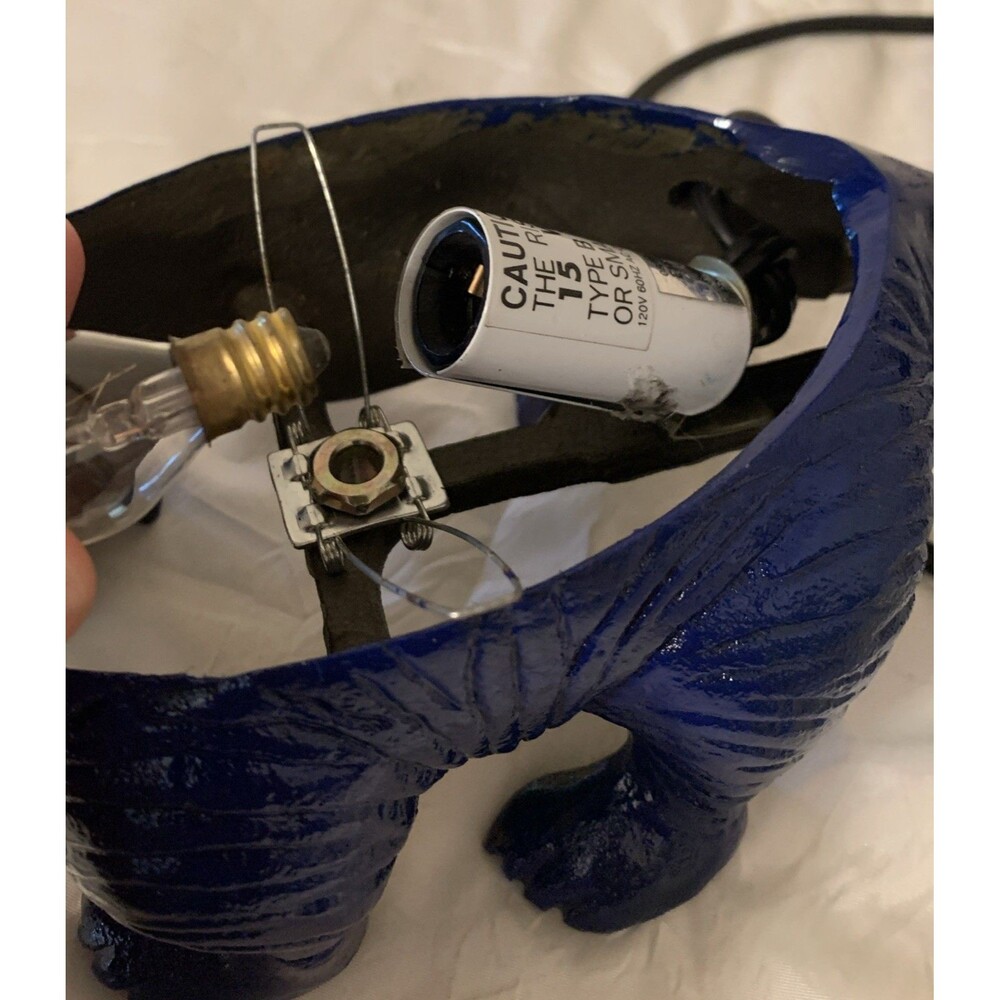 Vintage Blue Dinosaur Lamp Glass Shell Cast Metal Nightlight READ - Picture 12 of 16